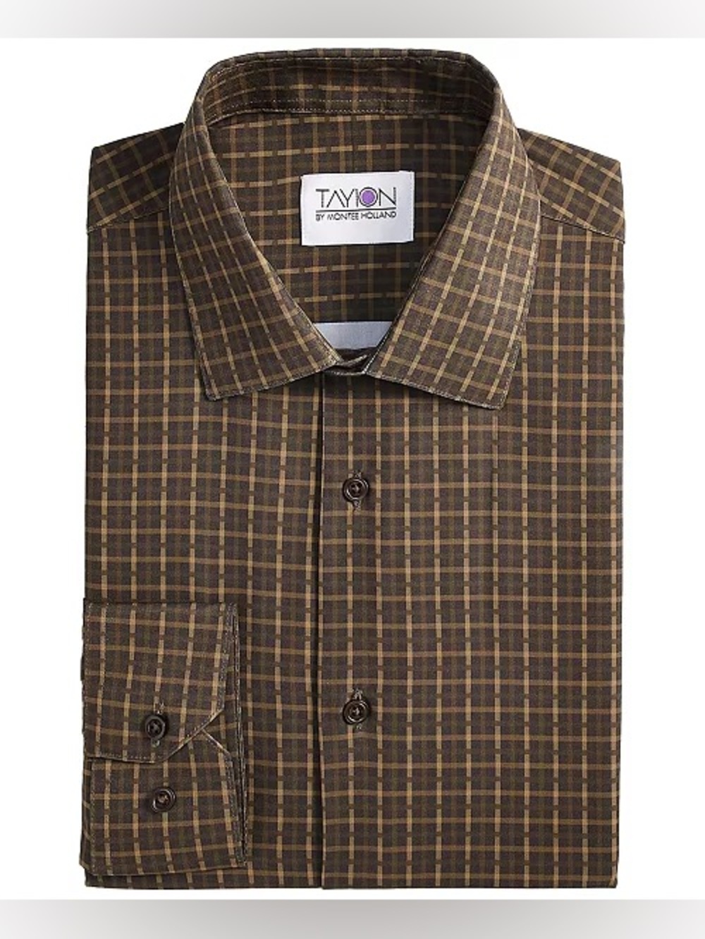 Tayion Montee Holland Gold Plaid Dress Shirt NWT